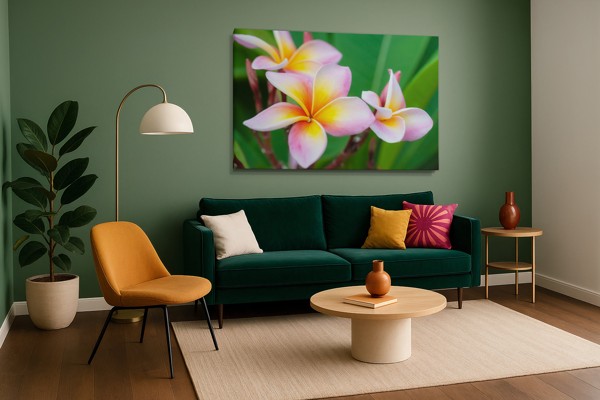 Fehér Plumeria Csokor Vászonnyomat - a falon, enteriőrben