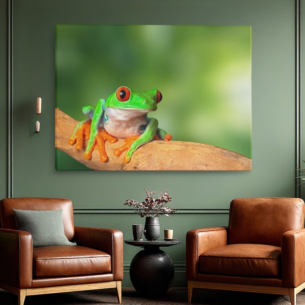 Ziņkstošā koka vardes audekla prints - uz sienas telpā