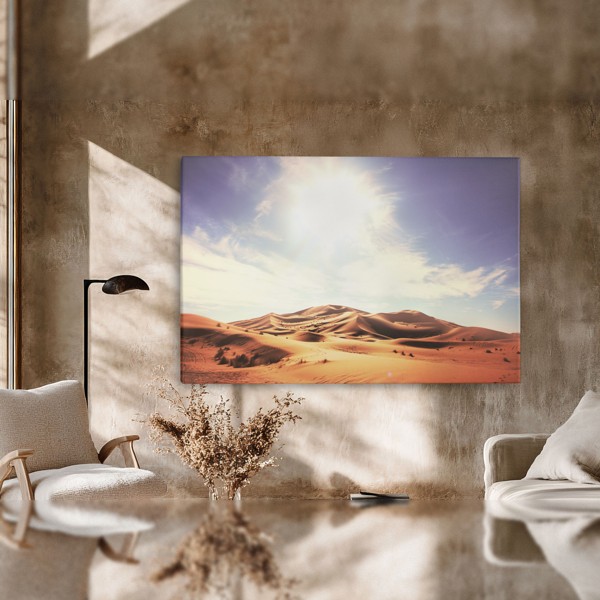 Desert Dunes Under Golden Sun Canvas Print - on the wall in a room interior