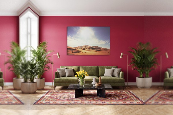 Desert Dunes Under Golden Sun Canvas Print - on the wall in a room interior