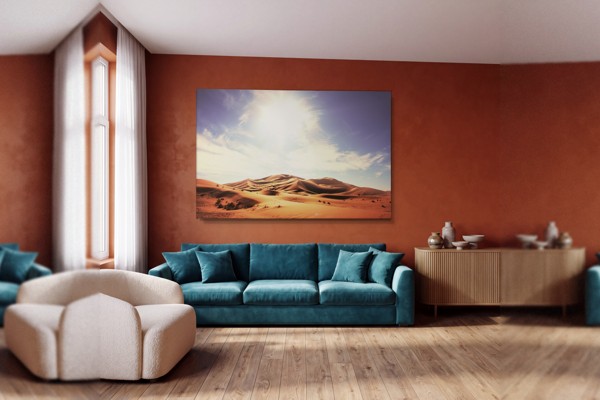 Desert Dunes Under Golden Sun Canvas Print - on the wall in a room interior