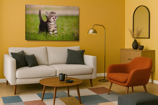 Meadow Cat Leinwanddruck - Einzelnes Panel - an der Wand in einem Raum