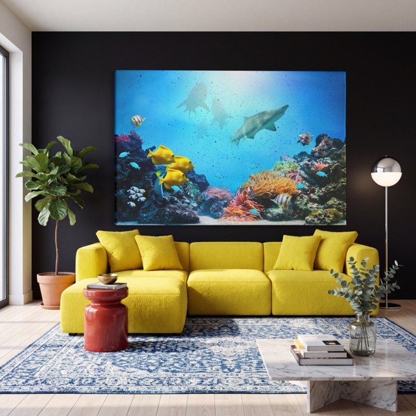 Seafarers Canvas Print - Underwater Fish School - on the wall in a room interior