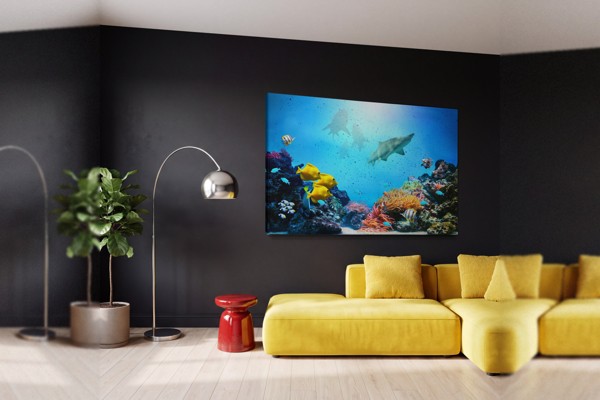 Seafarers Canvas Print - Underwater Fish School - on the wall in a room interior