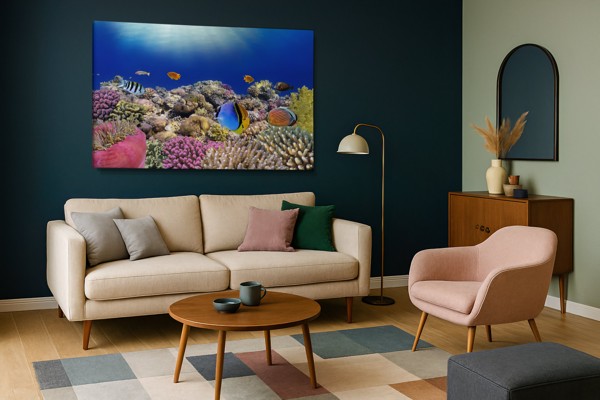Onderwater Visschool Canvas Print - aan de muur in een interieur