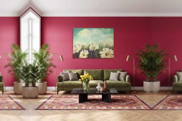 Spring Meadow with Wildflowers Canvas Print - on the wall in a room interior