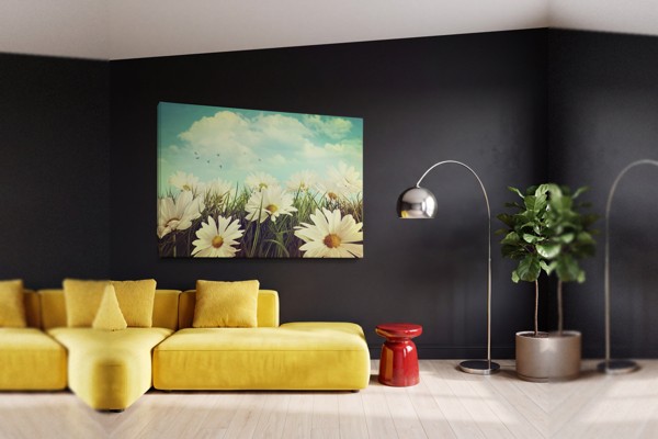 Spring Meadow with Wildflowers Canvas Print - on the wall in a room interior