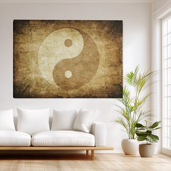 Buddha Meditationslærred med Feng Shui Symbol - på væggen i et interiør