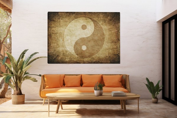 Buddha Meditationslærred med Feng Shui Symbol - på væggen i et interiør