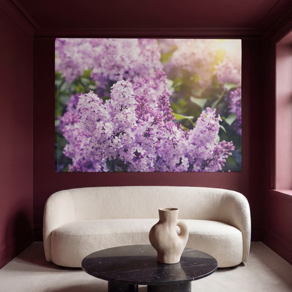 Seringen in zonlicht canvas print - aan de muur in een interieur
