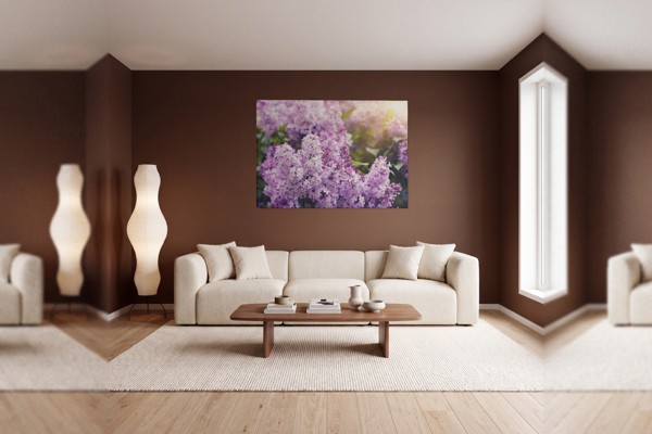Seringen in zonlicht canvas print - aan de muur in een interieur