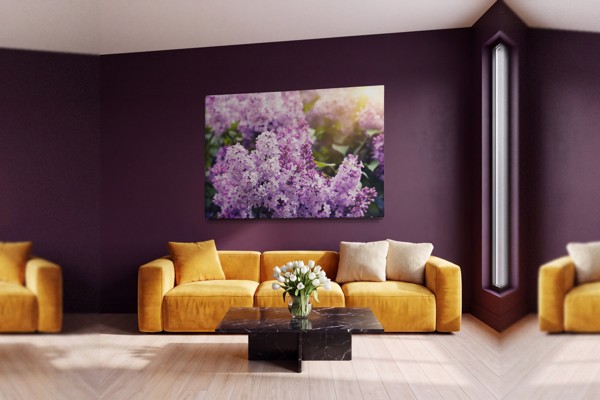 Seringen in zonlicht canvas print - aan de muur in een interieur