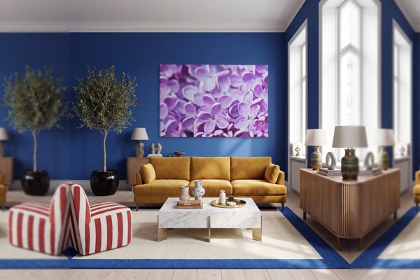 Toile Imprimée Champ de Fleurs Lilas - au mur dans un intérieur