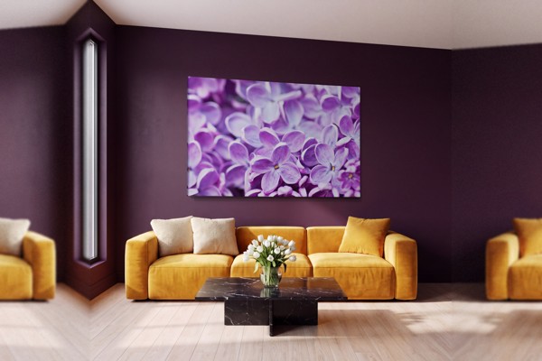 Toile Imprimée Champ de Fleurs Lilas - au mur dans un intérieur