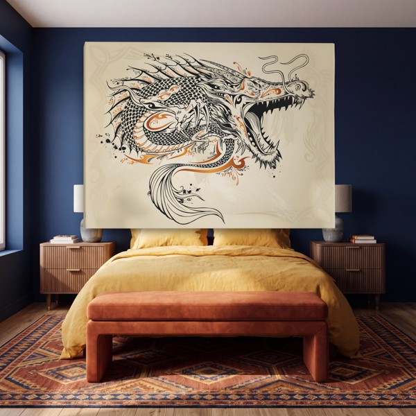 Chinese Dragon Drawing Canvas Print - on the wall in a room interior