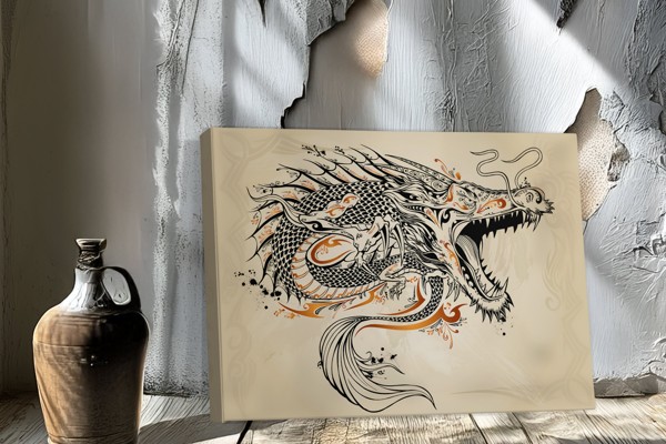 Chinese Dragon Drawing Canvas Print - on the wall in a room interior