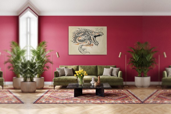 Chinese Dragon Drawing Canvas Print - on the wall in a room interior