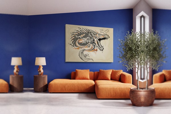 Chinese Dragon Drawing Canvas Print - on the wall in a room interior