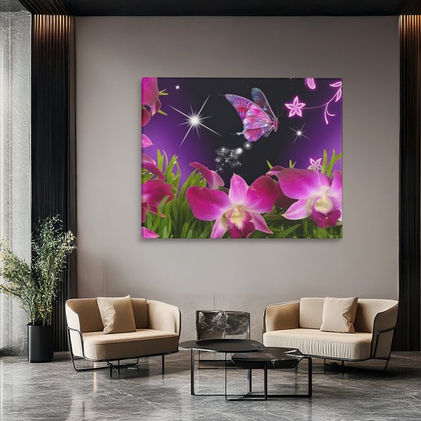 Orchid and Butterfly Canvas Print - on the wall in a room interior