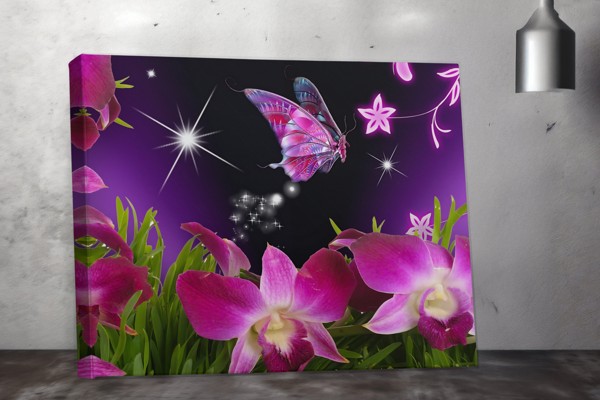 Orchid and Butterfly Canvas Print - on the wall in a room interior