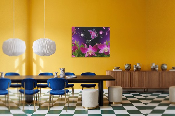Orchid and Butterfly Canvas Print - on the wall in a room interior