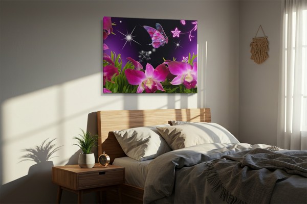 Orchid and Butterfly Canvas Print - on the wall in a room interior