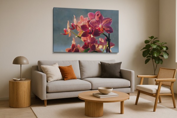 Tablou Canvas Buchet de Orhidee Alba - pe perete într-un interior