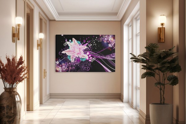 Toile Imprimée Flore Colorée en Collage - au mur dans un intérieur