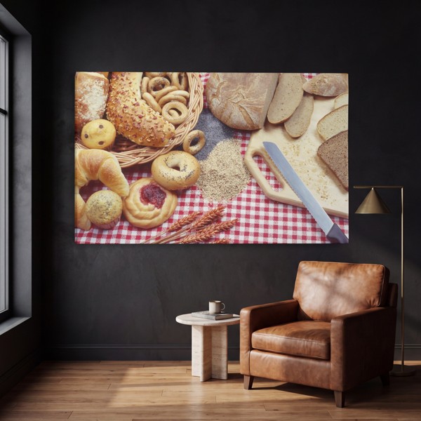 Lienzo Espigas de Trigo y Productos de Panadería - en la pared de un interior