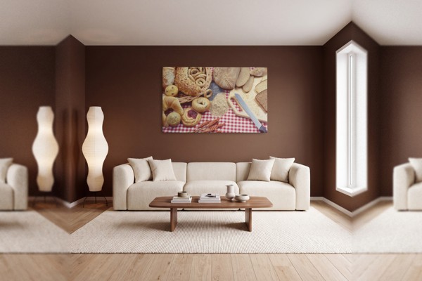 Lienzo Espigas de Trigo y Productos de Panadería - en la pared de un interior