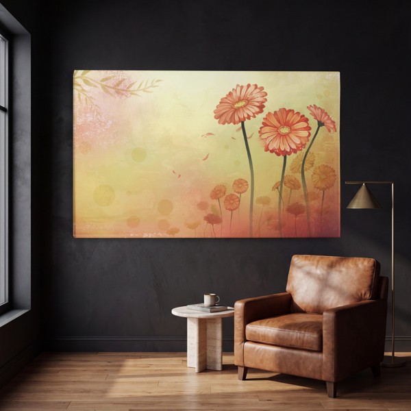 Lienzo Impreso con Boceto de Gerbera Individual - en la pared de un interior