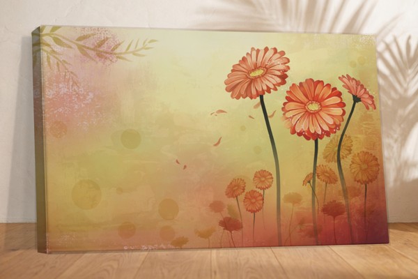 Lienzo Impreso con Boceto de Gerbera Individual - en la pared de un interior