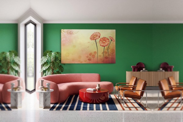 Lienzo Impreso con Boceto de Gerbera Individual - en la pared de un interior