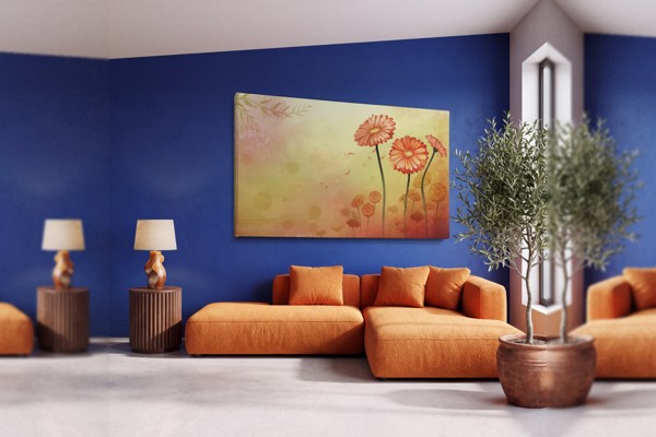 Lienzo Impreso con Boceto de Gerbera Individual - en la pared de un interior
