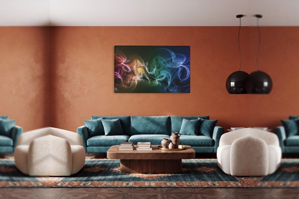 Kleurrijke Rook Abstractie Canvas Print - aan de muur in een interieur