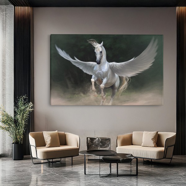 White Winged Horse Canvas Print - on the wall in a room interior
