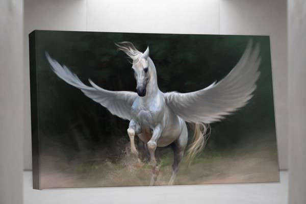 White Winged Horse Canvas Print - on the wall in a room interior