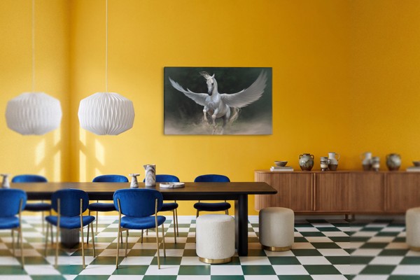 White Winged Horse Canvas Print - on the wall in a room interior