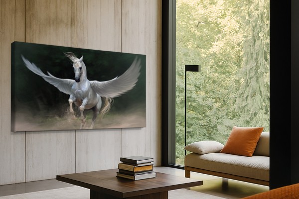White Winged Horse Canvas Print - on the wall in a room interior