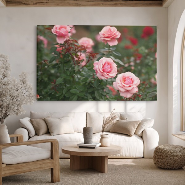 Stampa su Tela Rosa con Spine - alla parete in un interno