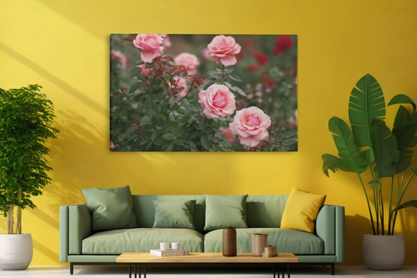 Stampa su Tela Rosa con Spine - alla parete in un interno
