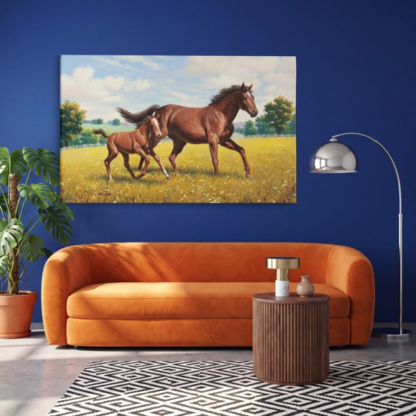 Horse Birth Drawing Canvas Print - on the wall in a room interior