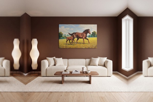 Horse Birth Drawing Canvas Print - on the wall in a room interior