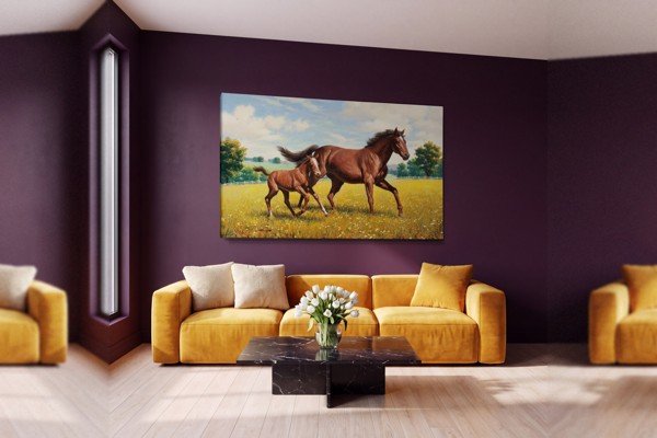 Horse Birth Drawing Canvas Print - on the wall in a room interior