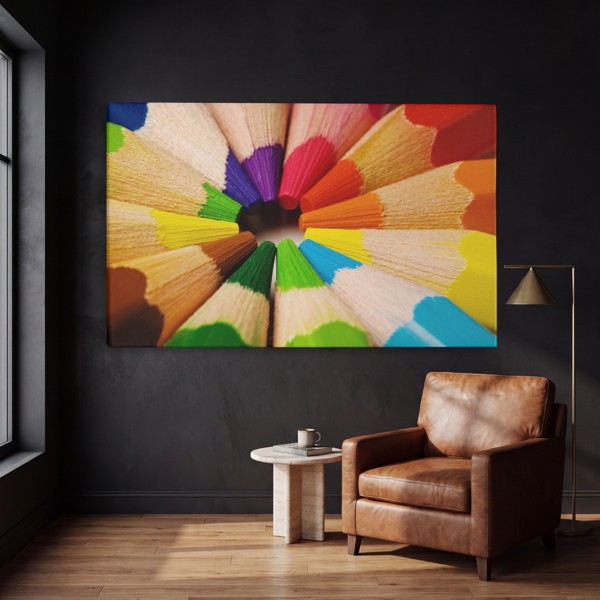 Gekleurde Potloden Canvas Print - Helder Kantoorartikelen Art - aan de muur in een interieur