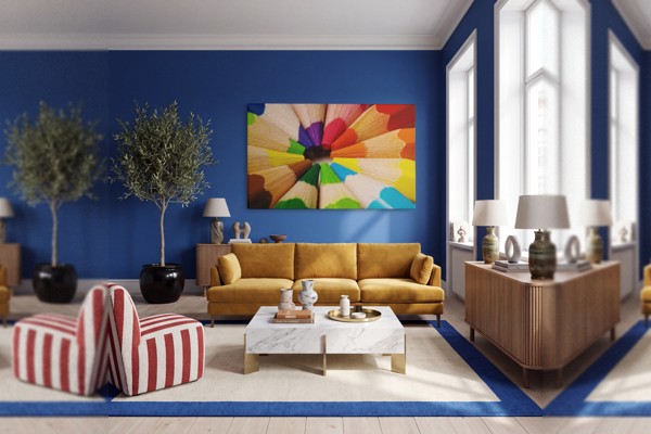 Gekleurde Potloden Canvas Print - Helder Kantoorartikelen Art - aan de muur in een interieur