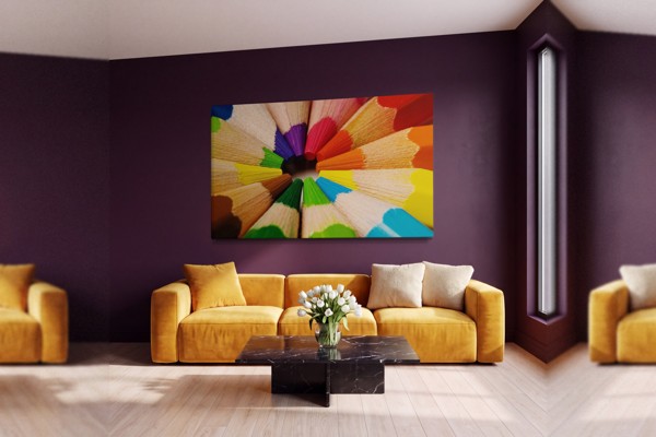 Gekleurde Potloden Canvas Print - Helder Kantoorartikelen Art - aan de muur in een interieur