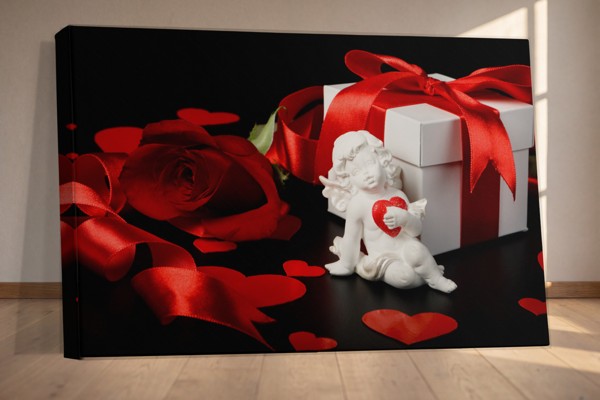 Cupid och Heart Collage Canvas Print - på väggen i ett rum