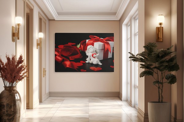 Cupid och Heart Collage Canvas Print - på väggen i ett rum