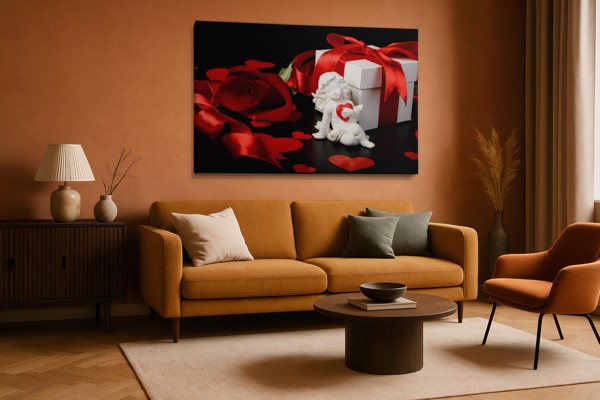 Cupid och Heart Collage Canvas Print - på väggen i ett rum